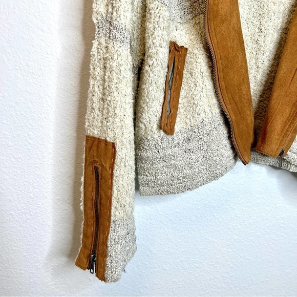FREE PEOPLE Oatmeal Counting Sheep Sherpa Suede Jacket sz XS/S - Picture 9 of 10